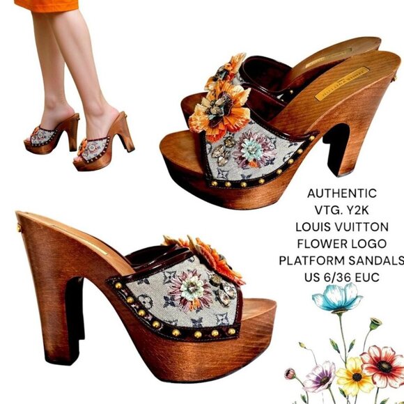 AUTHENTIC VTG. Y2K LOUIS VUITTON HEELS PLATFORM SANDALS US 6/36 EUC - Picture 2 of 8